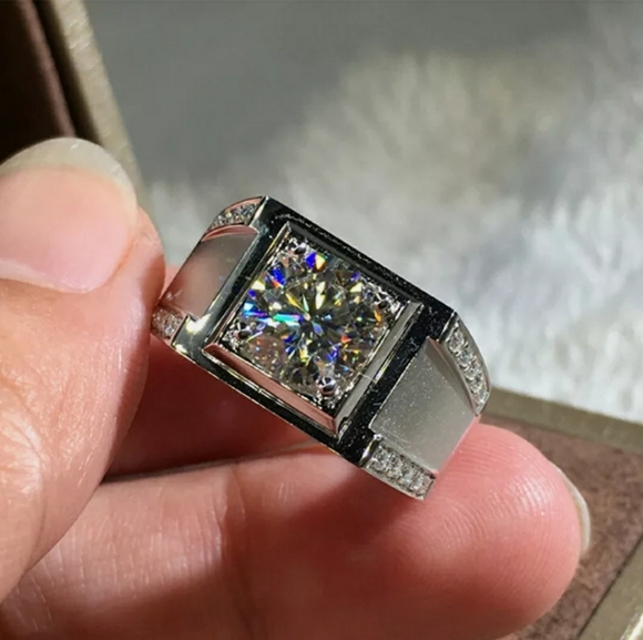 2ct Mens 925 Silver Lab Created/ Simulated Diamond Ring